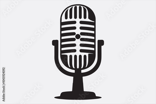 A black vector illustration of a logo style microphone