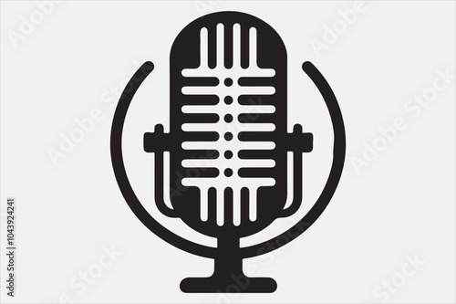 A black vector illustration of a logo style microphone