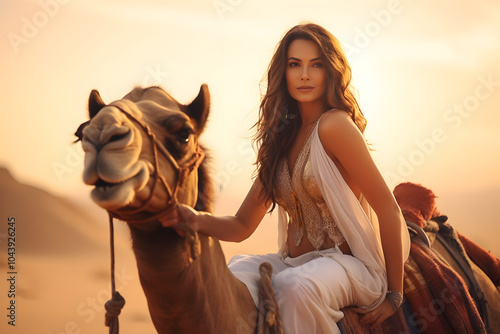 middle eastern woman riding a camel, camel riding