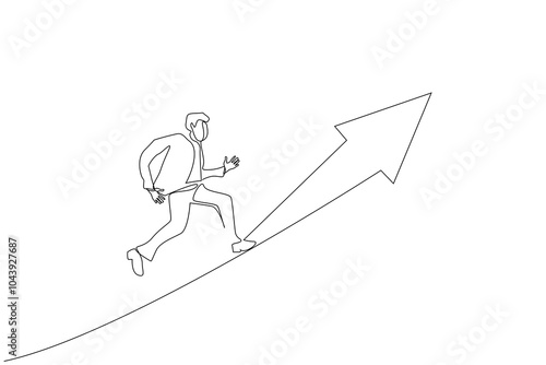 businessman career future running up arrow sign develop grow one line art design vector