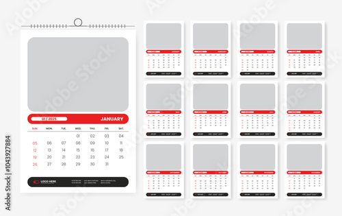 2025 wall calendar design, 12 page calendar design template