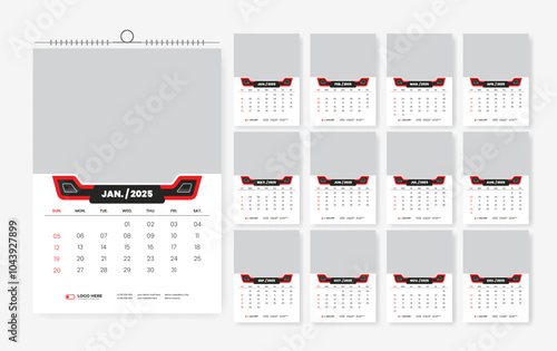 2025 wall calendar design, 12 page calendar design template