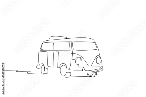 old german caravan vintage retro car object one line art design vector