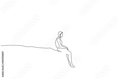 human lonely thoughtful unhappy depressed sit one line art design vector