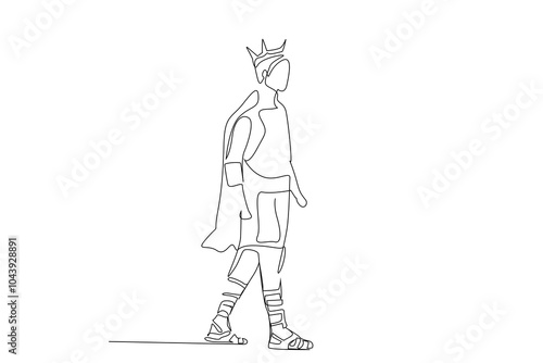roman greek king ancient cloak crown person one line art design vector