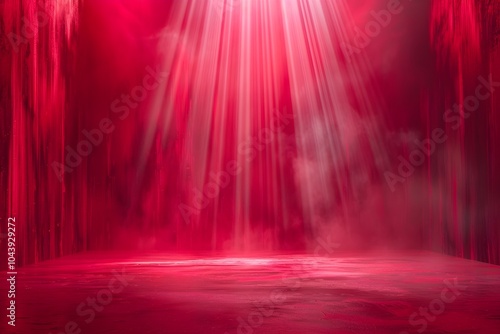 A red stage with a beam of light coming out of it