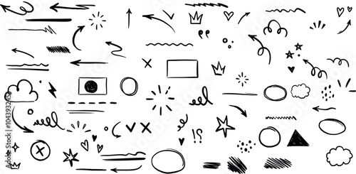 Line shape marker underline, arrow, heart brush element set