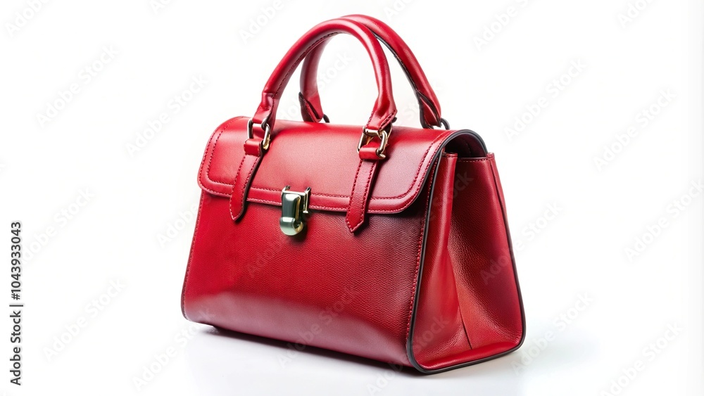 Red leather handbag with a tilted angle isolated on white background Red leather handbag with a tilted angle isolated on white background