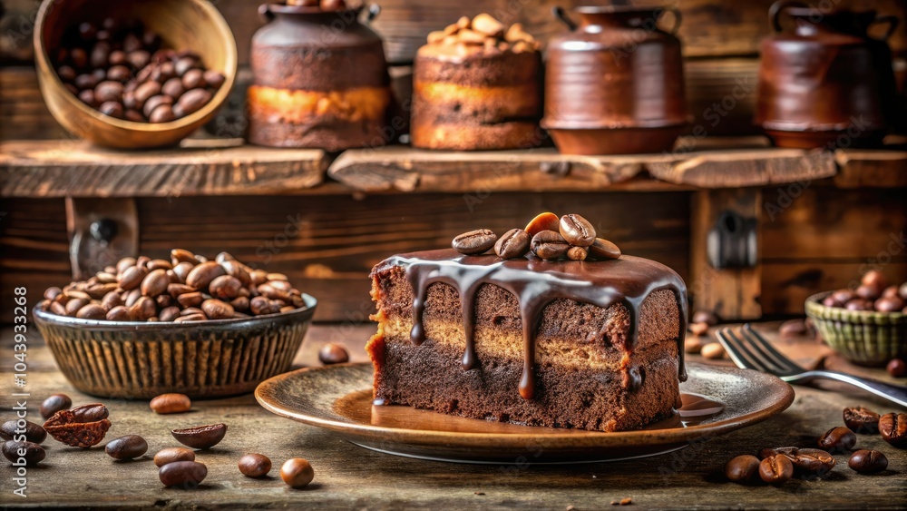 Indulgent Double Exposure of Chocolate Cake on a Plate with Sweet Ingredients Indulgent Double Exposure of Chocolate Cake on a Plate with Sweet Ingredients