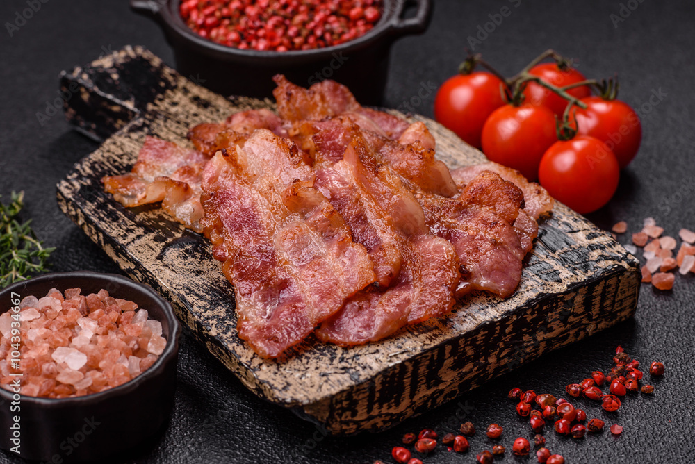 Delicious crispy bacon grilled with salt and spices Delicious crispy bacon grilled with salt and spices