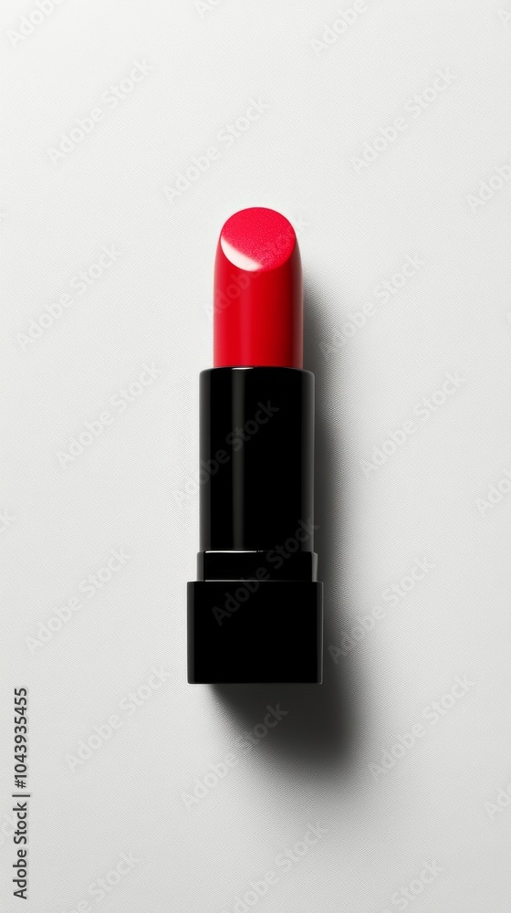 Bright red lipstick on a clean white surface showcasing its vivid color and sleek design Bright red lipstick on a clean white surface showcasing its vivid color and sleek design