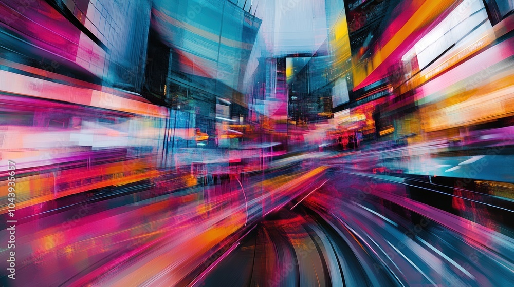 A vibrant, abstract representation of urban motion and energy with dynamic colors and light trails. A vibrant, abstract representation of urban motion and energy with dynamic colors and light trails.