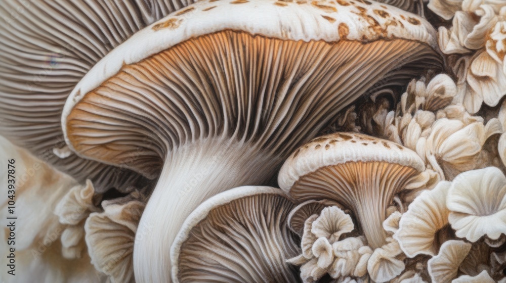 a mushroom, revealing the intricate gills beneath its cap. a mushroom, revealing the intricate gills beneath its cap.
