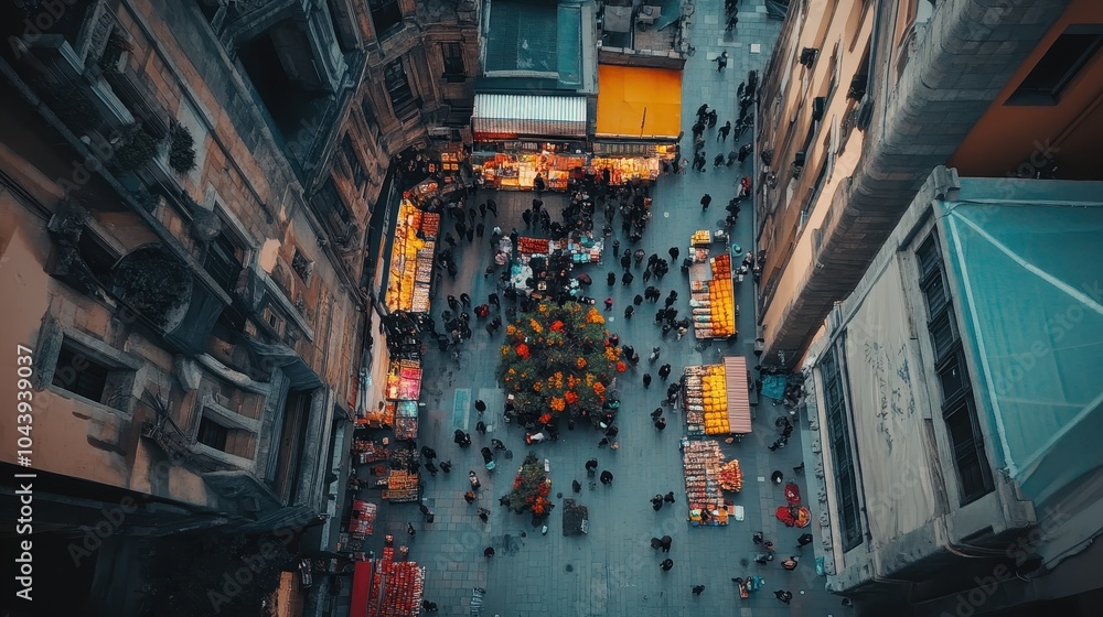 Aerial View of a Busy City Market Aerial View of a Busy City Market