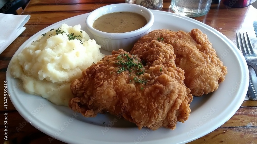 Crispy Fried Chicken with Mashed Potatoes and Gravy Crispy Fried Chicken with Mashed Potatoes and Gravy
