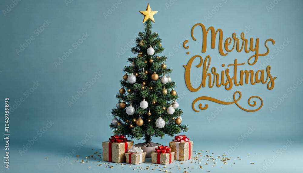 Fototapeta premium Christmas tree and christmas decorative with text Merry Christmas