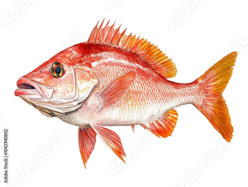 Vibrant illustration of a red snapper fish with striking orange and red hues. photo