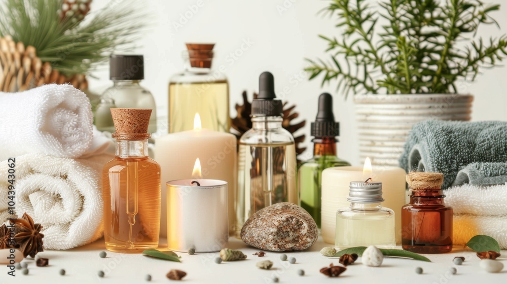 Relaxing Spa Treatment with Essential Oils and Candles Relaxing Spa Treatment with Essential Oils and Candles