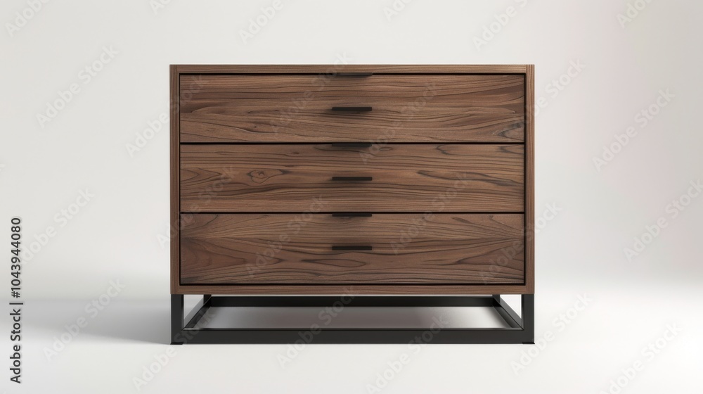 Modern Wooden Chest of Drawers with Black Metal Frame Modern Wooden Chest of Drawers with Black Metal Frame