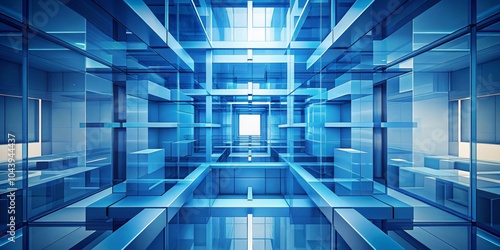 Abstract Blue Glass Archite...
