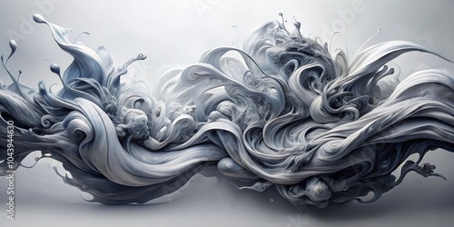Abstract Grey Fluid Swirls,...