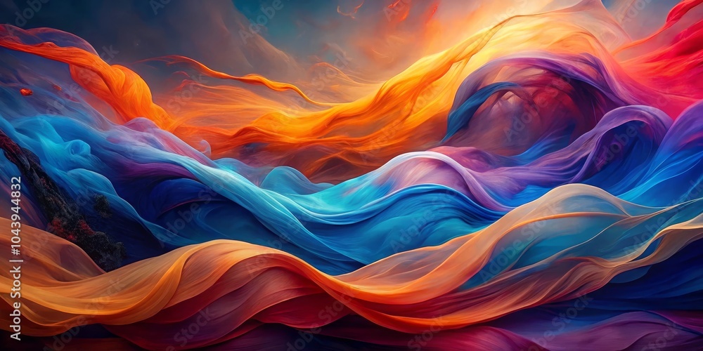 Abstract Wavy Fabric in Vibrant Hues, Abstract Art, Digital Art Abstract Wavy Fabric in Vibrant Hues, Abstract Art, Digital Art