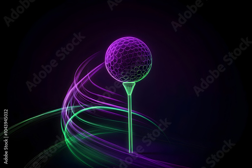 Neon silhouette of golf ball on tee icon isotated on black background