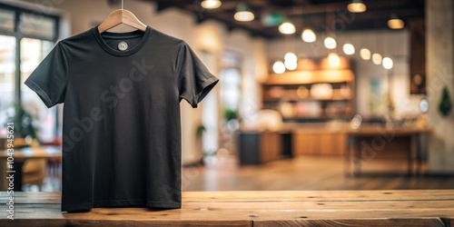 Black T-Shirt Mockup on Woo...