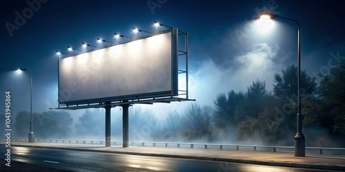Blank Billboard in Foggy Ni...
