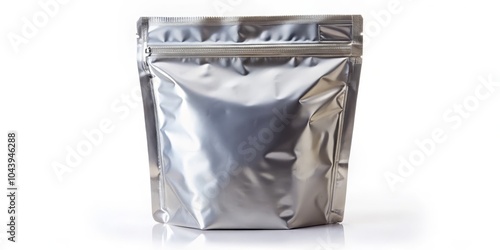 Blank Silver Stand Up Pouch with Zipper, Packaging, Mockup, packaging design, stand-up pouch