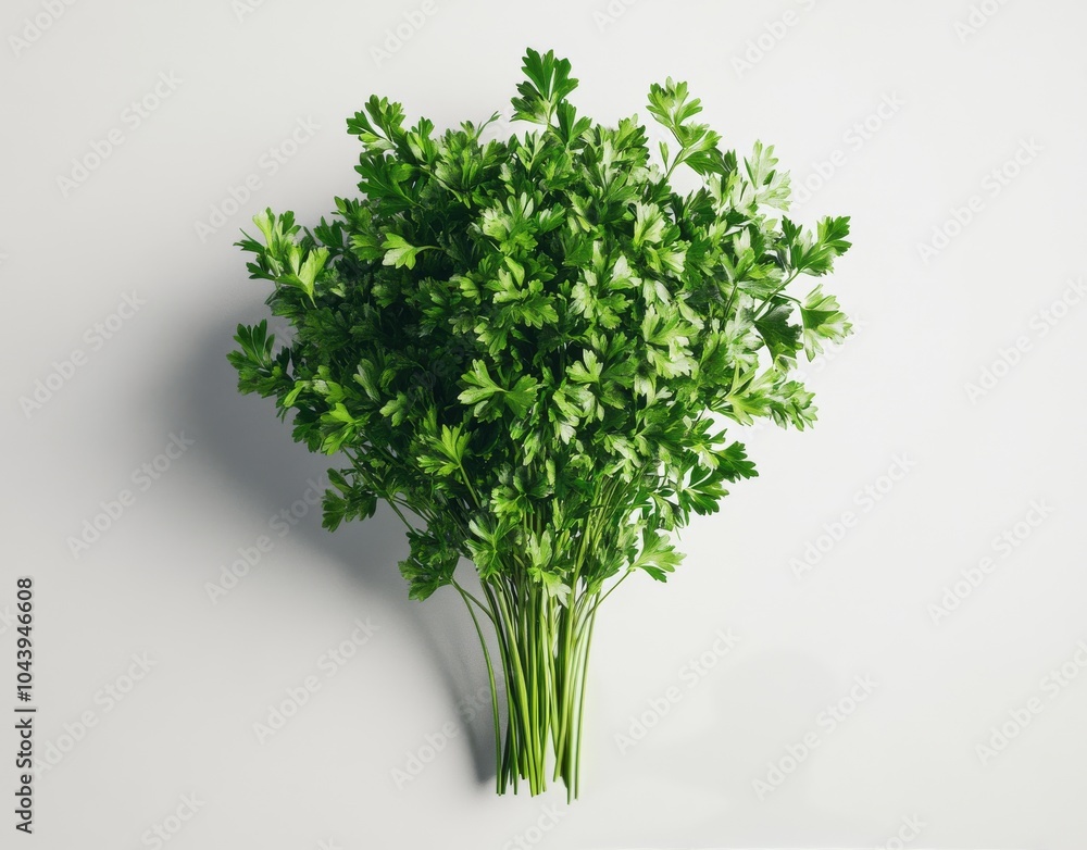Fresh green parsley in a bunch arranged on a clean surface for culinary preparation Fresh green parsley in a bunch arranged on a clean surface for culinary preparation