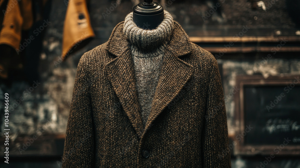 Tweed Overcoat: Warmth and style converge in this image, featuring a brown tweed overcoat with a wool turtleneck. The textured fabric and muted tones evoke a sense of sophistication and comfort. Tweed Overcoat: Warmth and style converge in this image, featuring a brown tweed overcoat with a wool turtleneck. The textured fabric and muted tones evoke a sense of sophistication and comfort.
