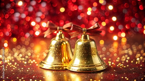 Wallpaper Mural Shiny golden bells against a blurred sparkling red background, creating a festive and cheerful atmosphere. Torontodigital.ca