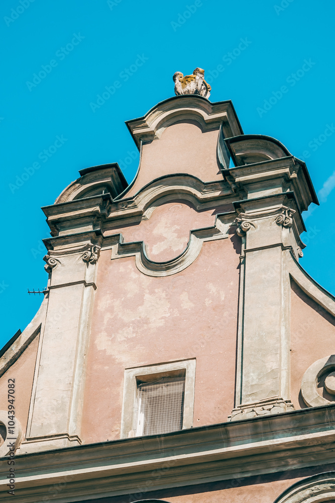 Colorful Historic Buildings and Houses on Stary Rynek Square in Poznań, Poland, with a Blue Sky and Mural Art