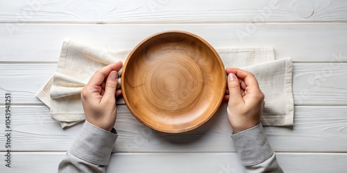 Empty Wooden Bowl on White ...