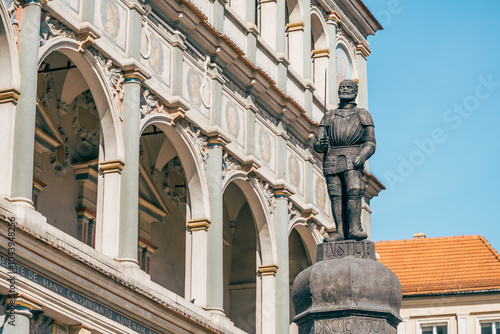 Obraz na płótnie Historical Statue at Stary Rynek Square in Poznań, Poland, with a Beautiful Blue Sky w salonie