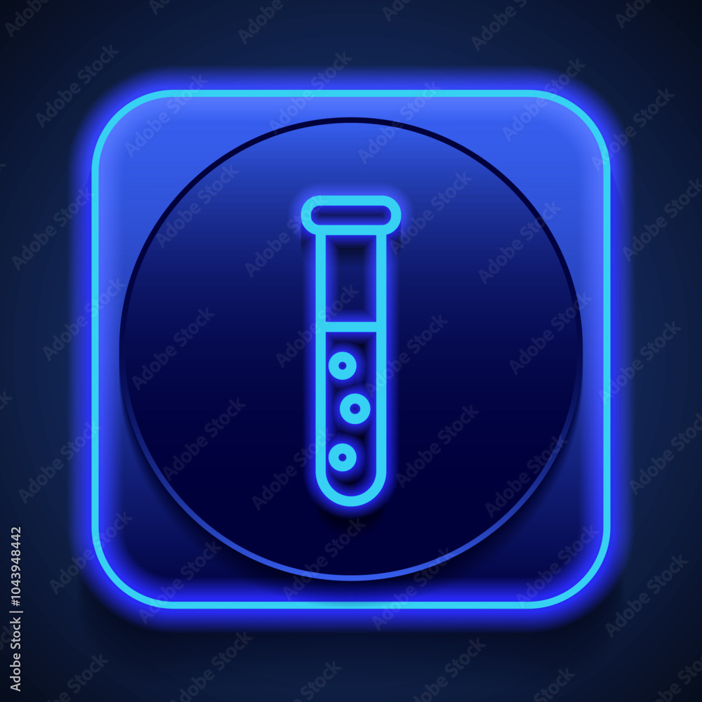 Test tube logo simple icon vector. Flat design. Blue neon style on button. With shadow Test tube logo simple icon vector. Flat design. Blue neon style on button. With shadow