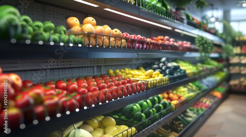 Fresh Produce Aisle in a Grocery Store: Vibrant Colors and Healthy Choices