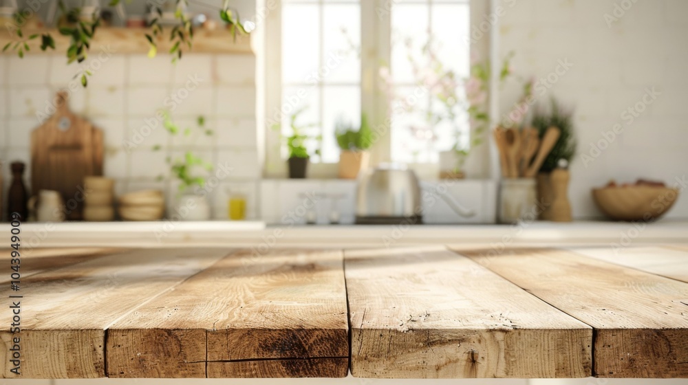 Rustic Kitchen Countertop with Wooden Table and Natural Light Rustic Kitchen Countertop with Wooden Table and Natural Light