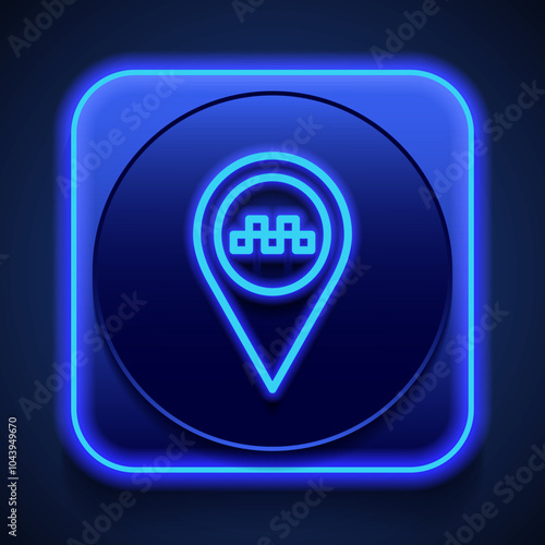 Free Download Taxi, pointer simple icon vector. Flat design. Blue neon style on button. With shadow - GFXLoad