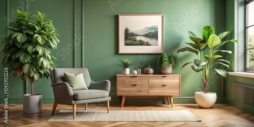 Green Living Room with Wood...