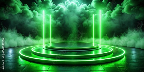 Green Neon Glow Stage with ...