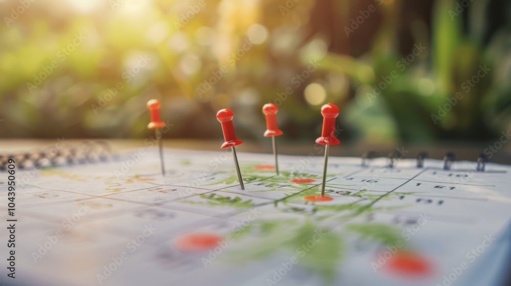 Calendar with Red Pins: Planning Important Dates and Events