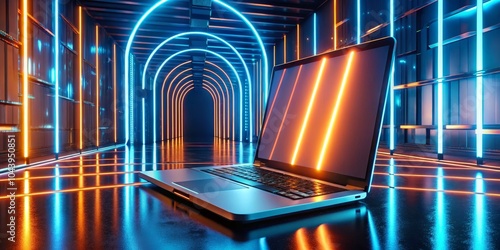 Laptop in Neon Tunnel, Cybe...