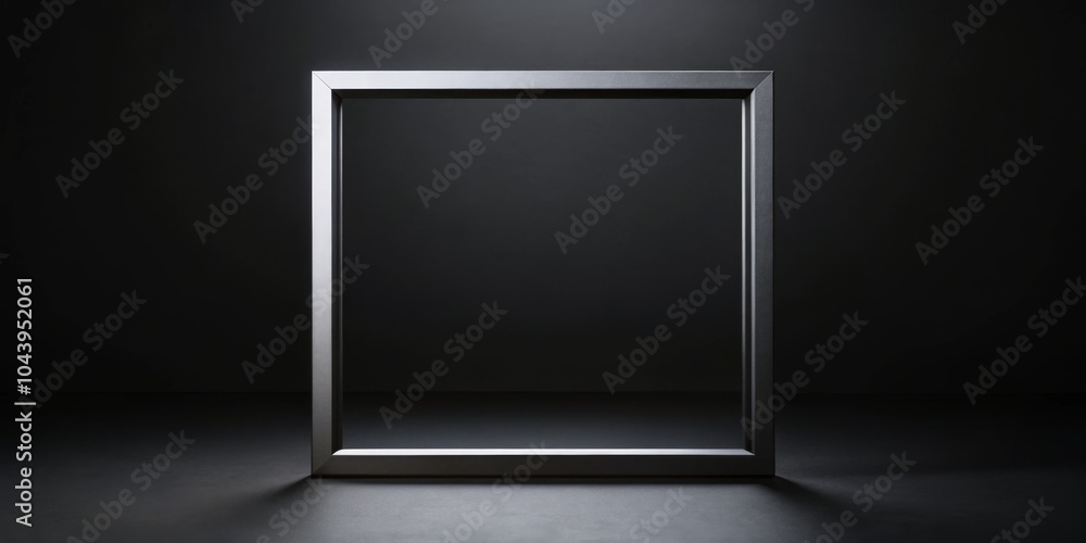 Minimalist Silver Frame in a Dark Studio, Minimalism, Empty Space Minimalist Silver Frame in a Dark Studio, Minimalism, Empty Space