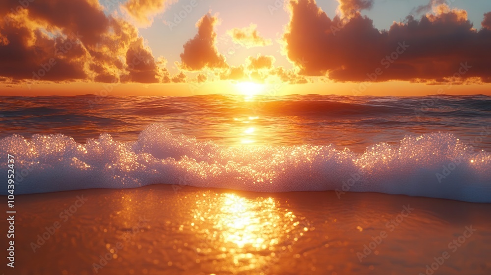 serene beach scene showcasing soft golden sands and gentle waves under a stunning orange and gold sunset the tranquil atmosphere invites relaxation and evokes feelings of a perfect holiday escape serene beach scene showcasing soft golden sands and gentle waves under a stunning orange and gold sunset the tranquil atmosphere invites relaxation and evokes feelings of a perfect holiday escape