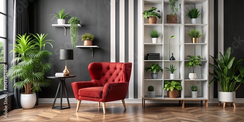 Modern Living Room with Red...