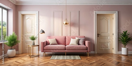 Pink Living Room with Sofa,...