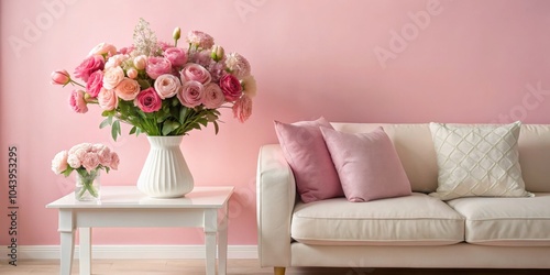 Pink Roses in a Vase on a W...