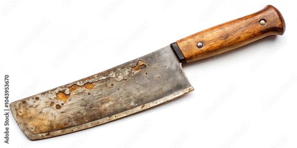 Rusty Butcher Knife with Wooden Handle, isolated, white background, knife, tool, kitchen Rusty Butcher Knife with Wooden Handle, isolated, white background, knife, tool, kitchen